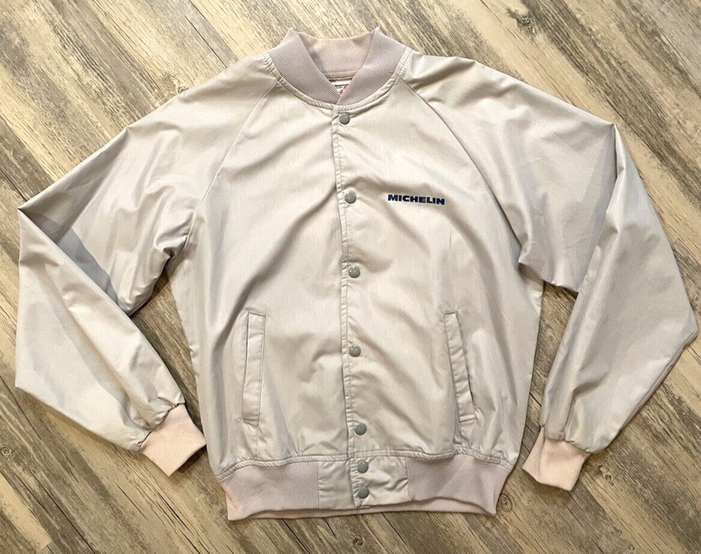 Vtg Michelin Swingster Jacket Khaki Tab Team Size Medium Made In USA Men's